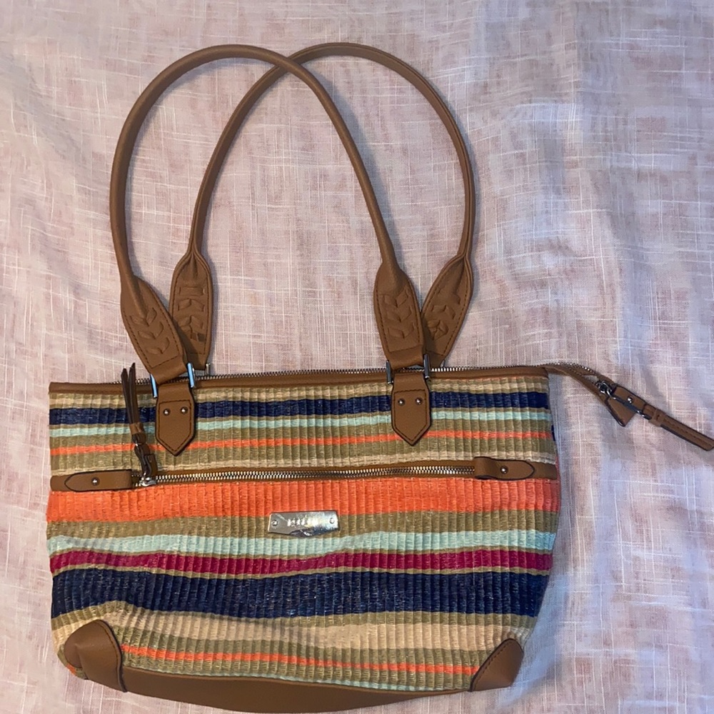 Rosetta Woven Straw Striped Purse/Handbag